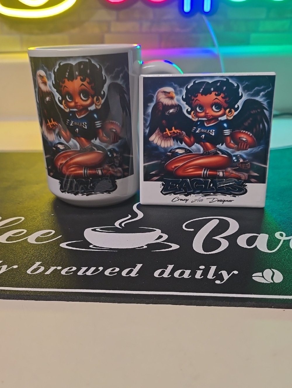 Betty Boop x Eagles Graphic Mug - Black & White with coaster